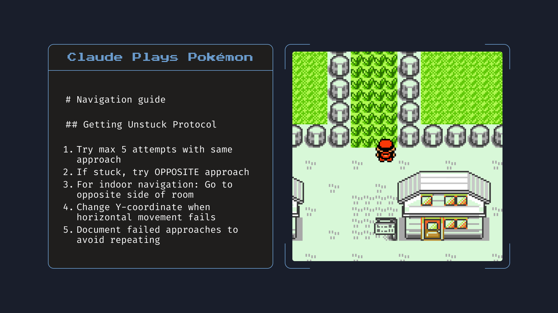 A visual note in Claude's memories that depicts a navigation guide for the game Pokemon Red.