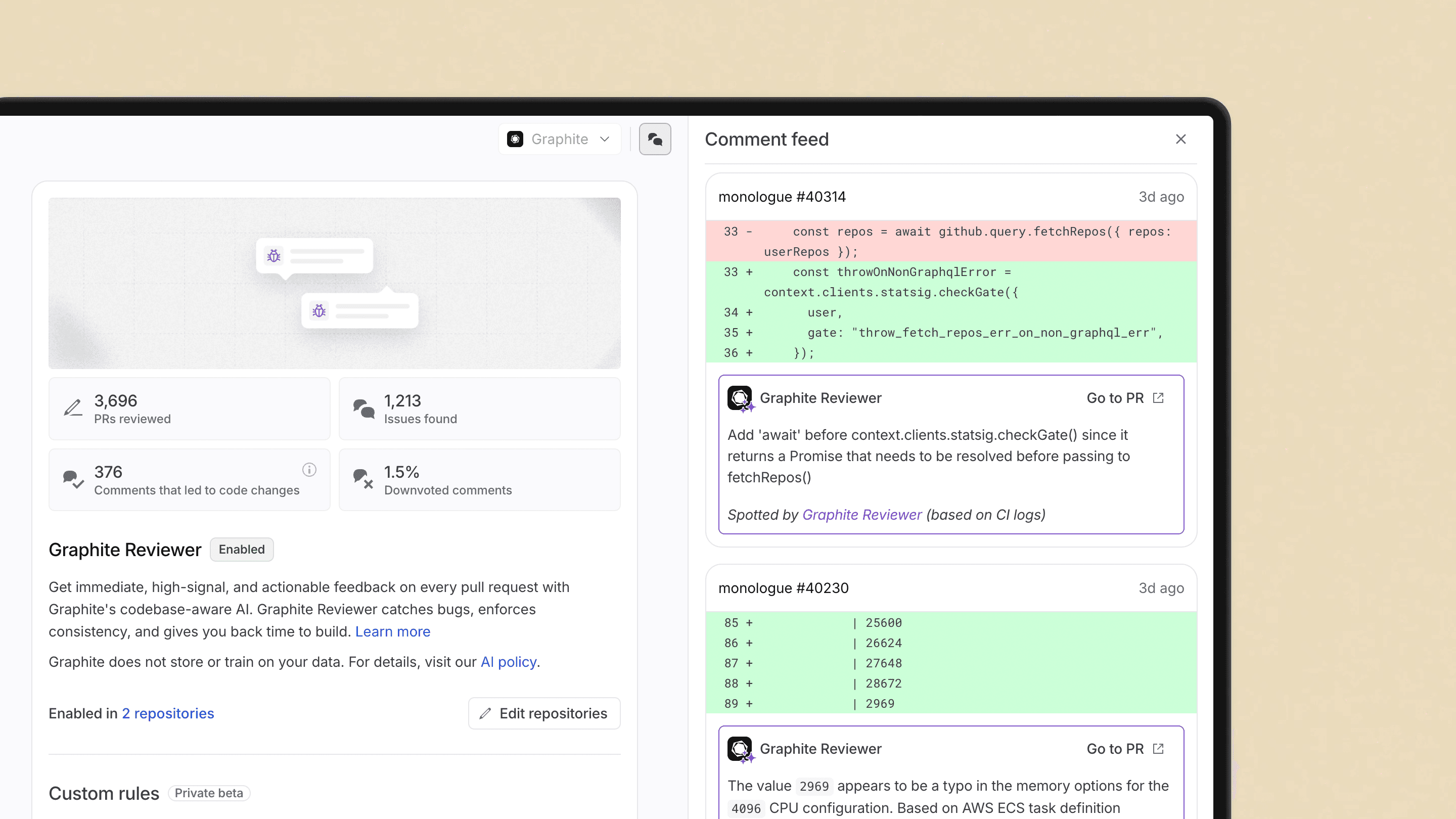 Graphite product screen 