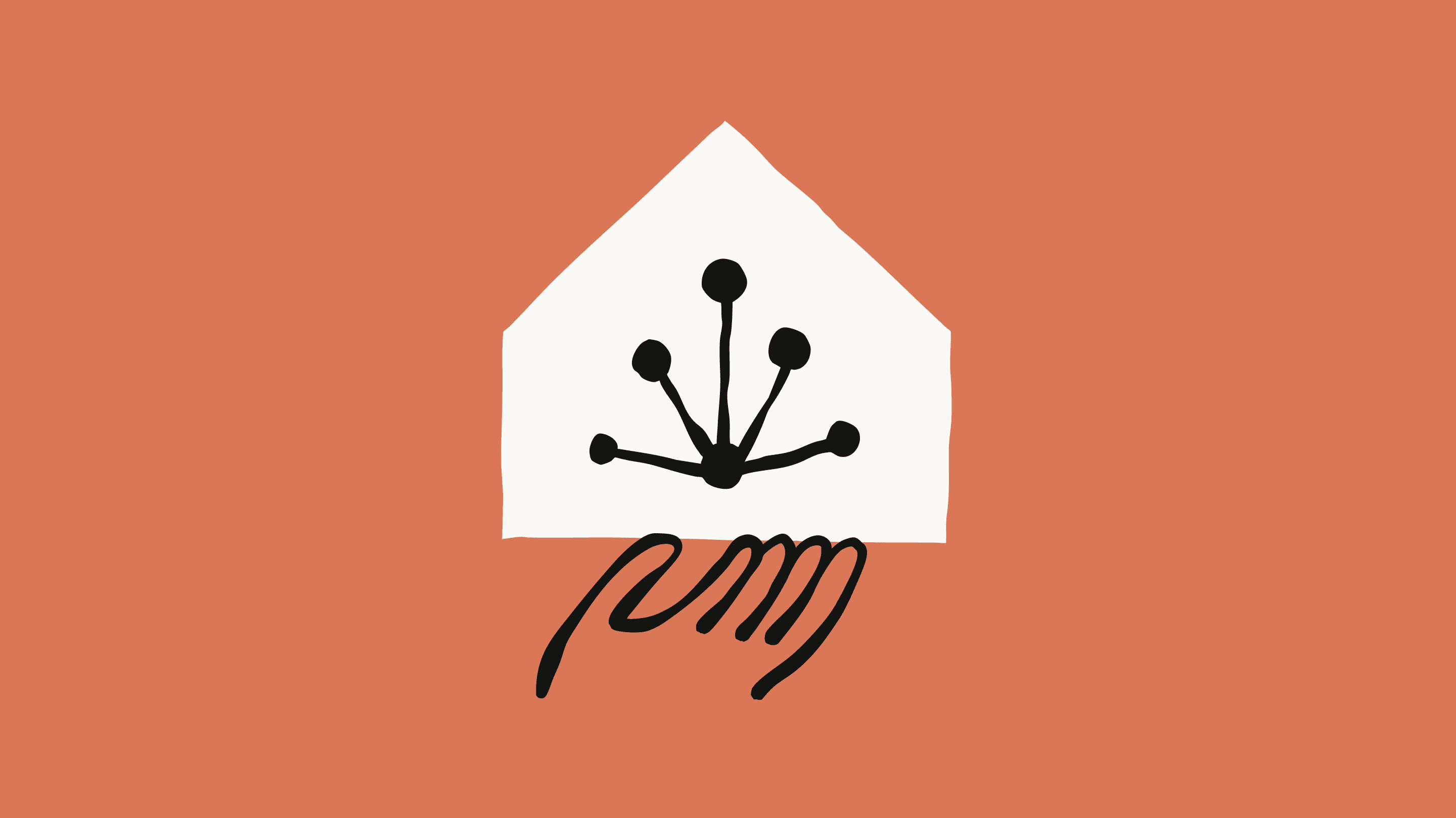 Image of a hand holding a house shape with 5 nodes inside the house