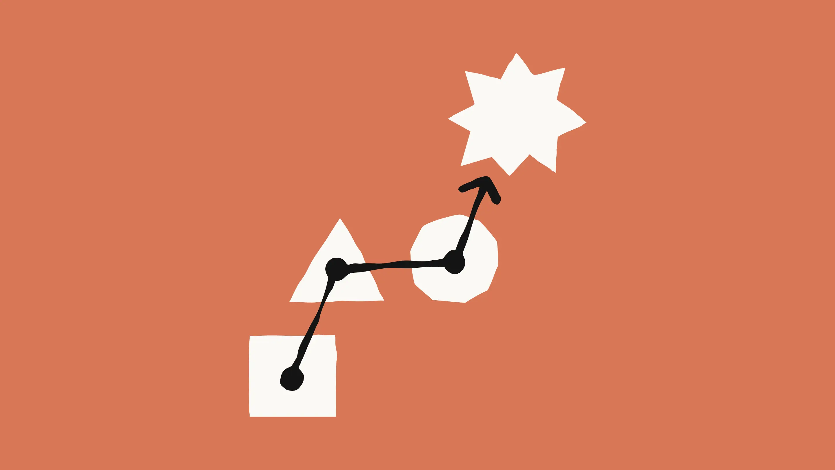 An illustration of multiple shapes and an arrow that ends in a spark