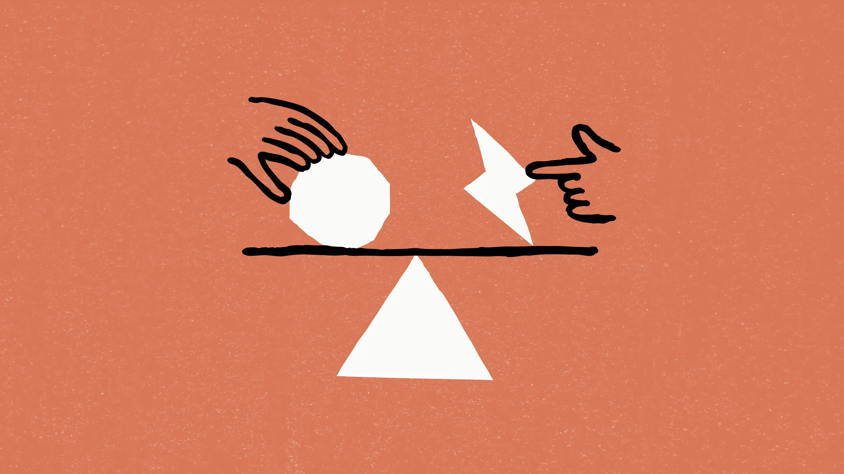 An illustration of a scale with a hand and a ball on one side and a lightning bolt with a hand on the other side.