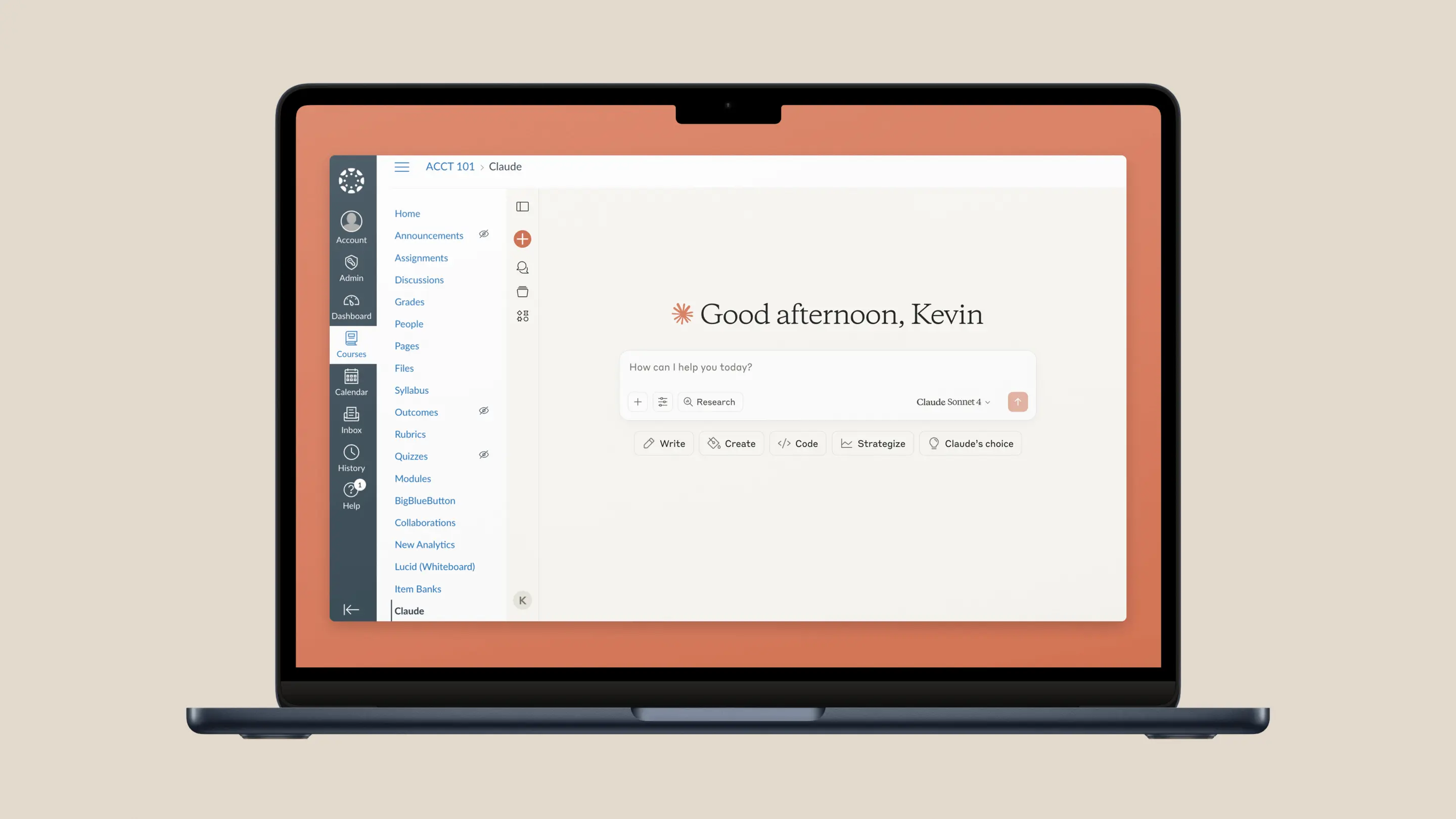 App screen of Claude in Canvas