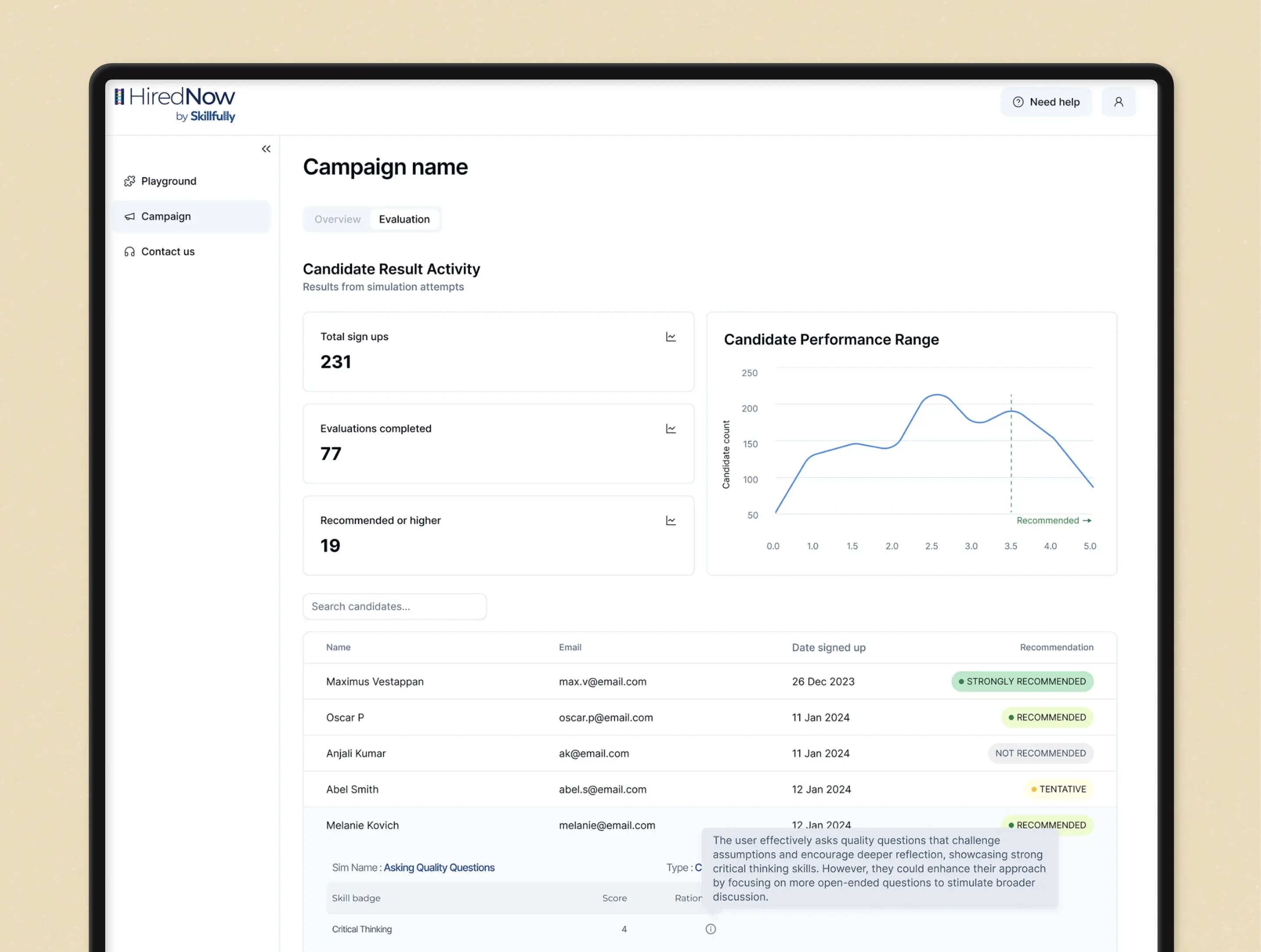 Skillfully product screen